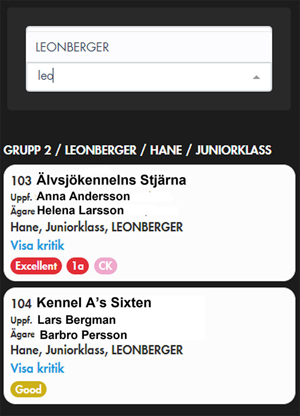 Skärmdump på hur du hittar resultaten för en hundras.